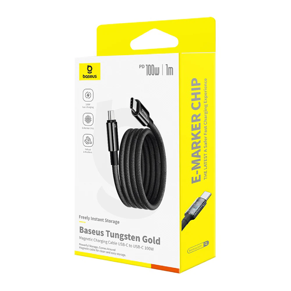 Baseus Tungsten Gold Magnetic Fast Charging Cable Type-C to Type-C 100W 1m Starry Black - Image 5