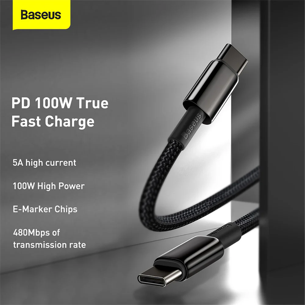 Baseus Tungsten Gold Series Fast Charging Cable Type-C to Type-C 100W 1m Black - Image 2