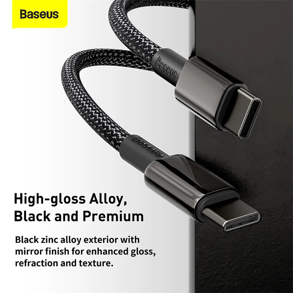 Baseus Tungsten Gold Series Fast Charging Cable Type-C to Type-C 100W 1m Black - Image 3