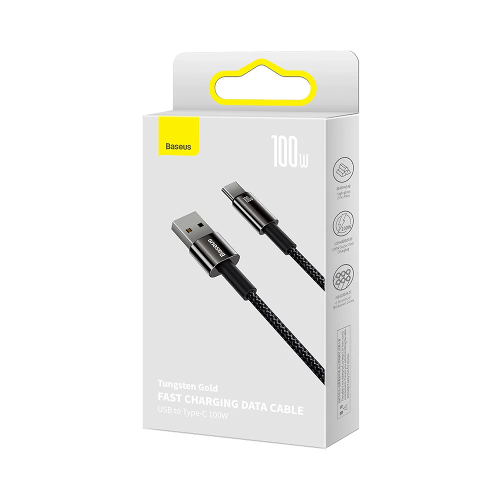 Baseus Tungsten Gold Series Fast Charging USB to Type-C Cable 100W 2m Black - Image 5