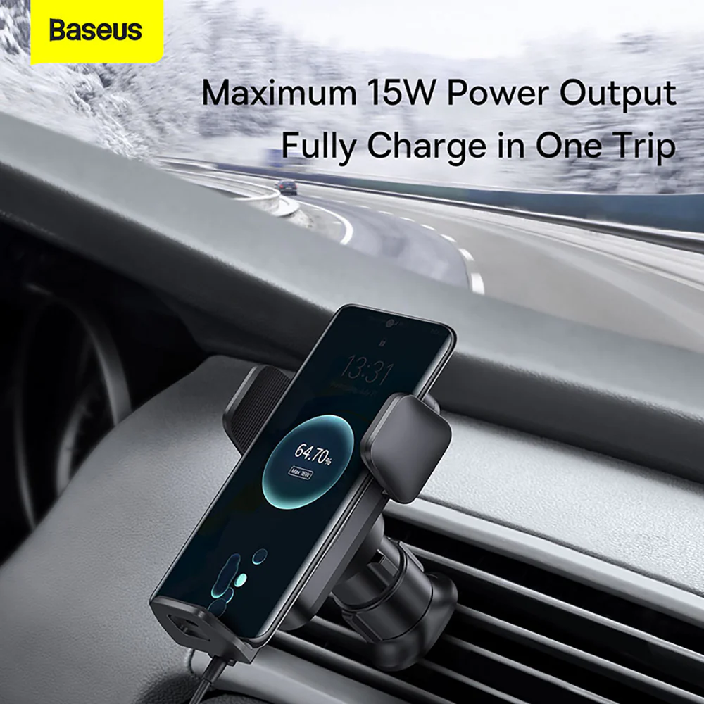 Baseus Wisdom Auto Alignment Car Mount Wireless Charger 15W - Black - Image 4
