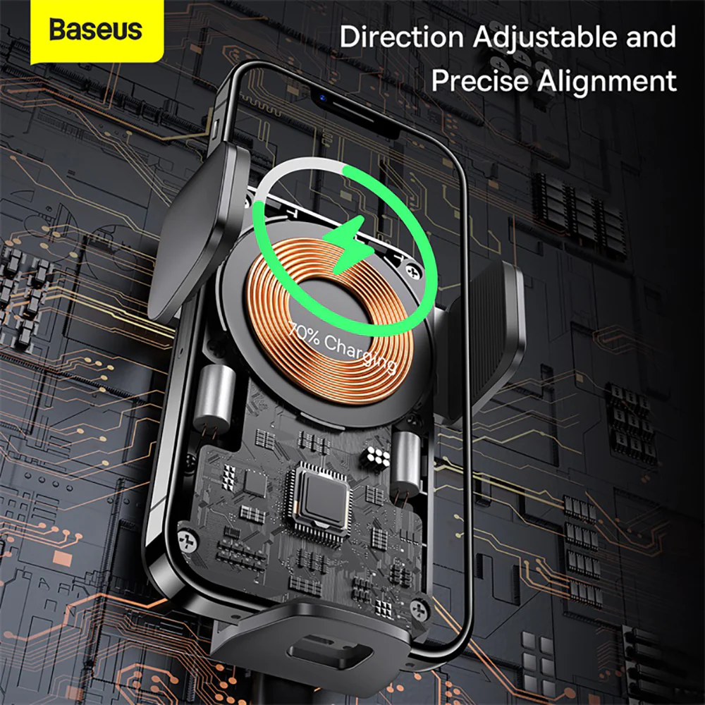 Baseus Wisdom Auto Alignment Car Mount Wireless Charger - 15W Suction Base, Black - Image 2