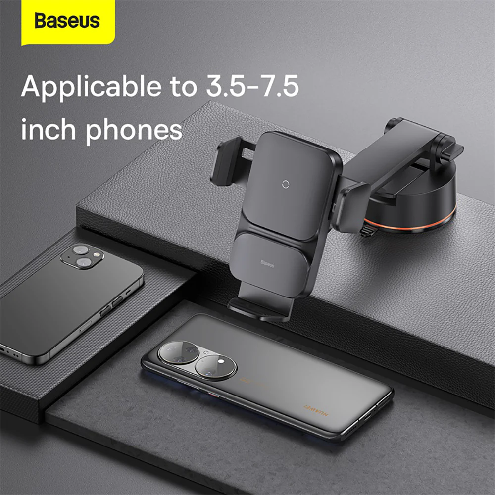 Baseus Wisdom Auto Alignment Car Mount Wireless Charger - 15W Suction Base, Black - Image 3