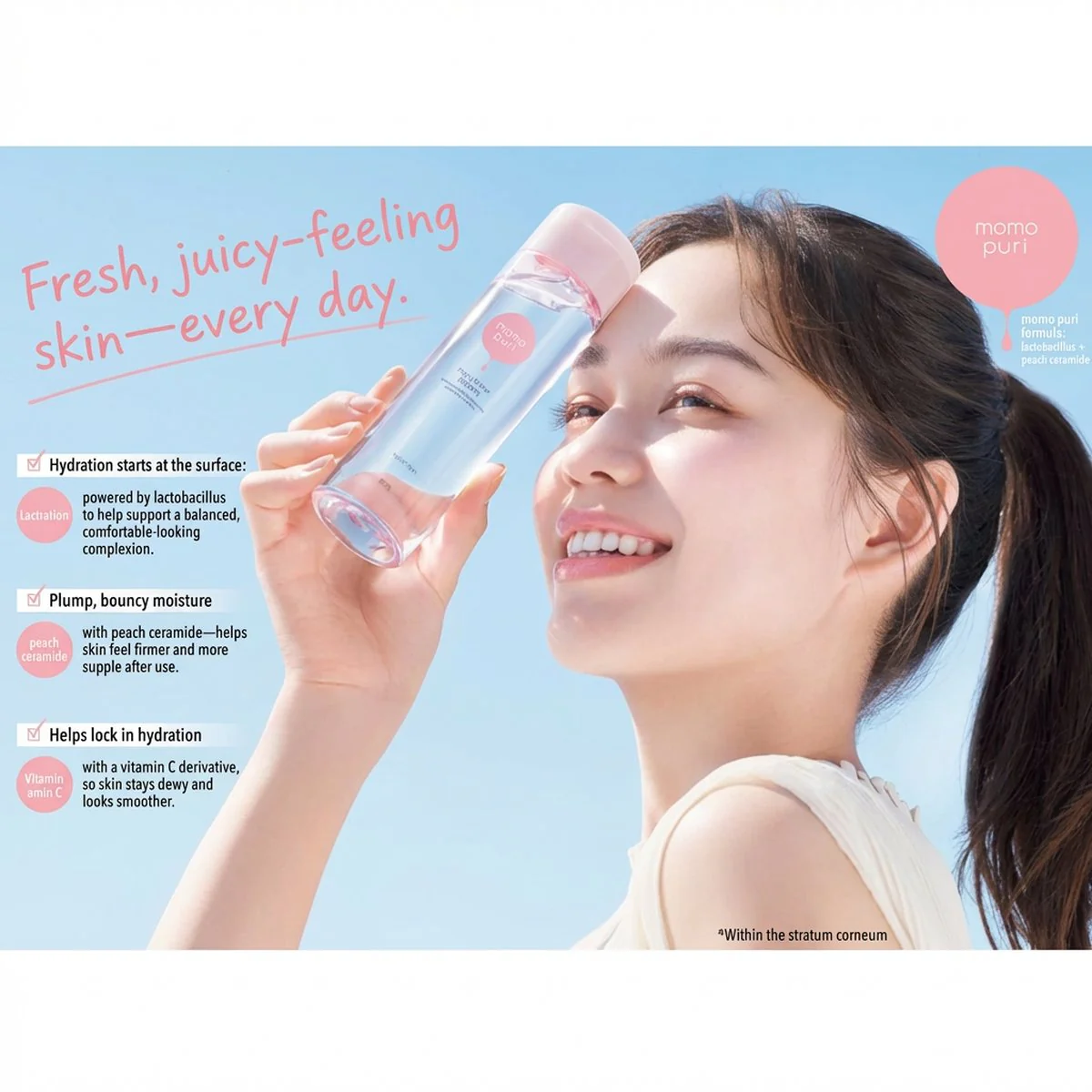 BCL Momo Puri Moist Barrier Lotion (Refreshing) 200ml - Hydrating Toner with Peach Ceramide & Lactobacillus - Image 2