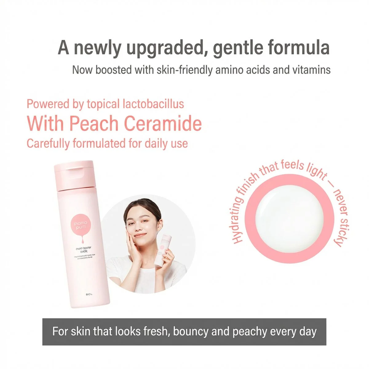 BCL Momo Puri Moist Barrier Milk with Peach Ceramide & Lactobacillus – 150ml - Image 2