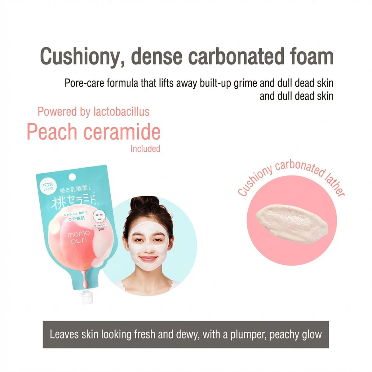BCL Momopuri Peach Carbonated Bubble Mask (Refreshing) 20g - Wash-Off Foaming Face Mask - Image 2