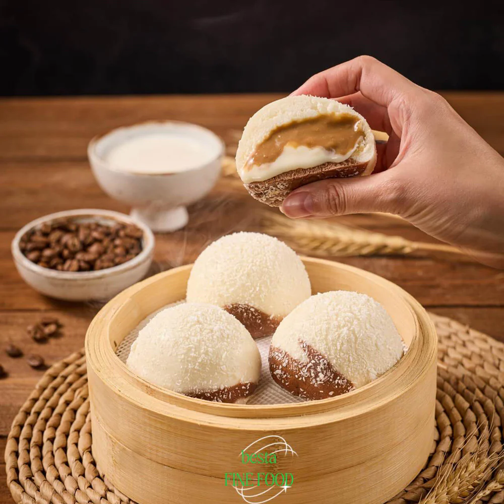 Besta Handmade Coconut Latte Lava Buns 300g (6 Pieces) - Frozen Chinese Steamed Dessert Buns - Image 4