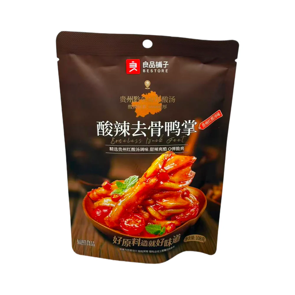 Bestore Boneless Duck Feet (Guizhou Red Sour Soup Flavour) 108g - Ready-to-Eat Spicy Duck Snack