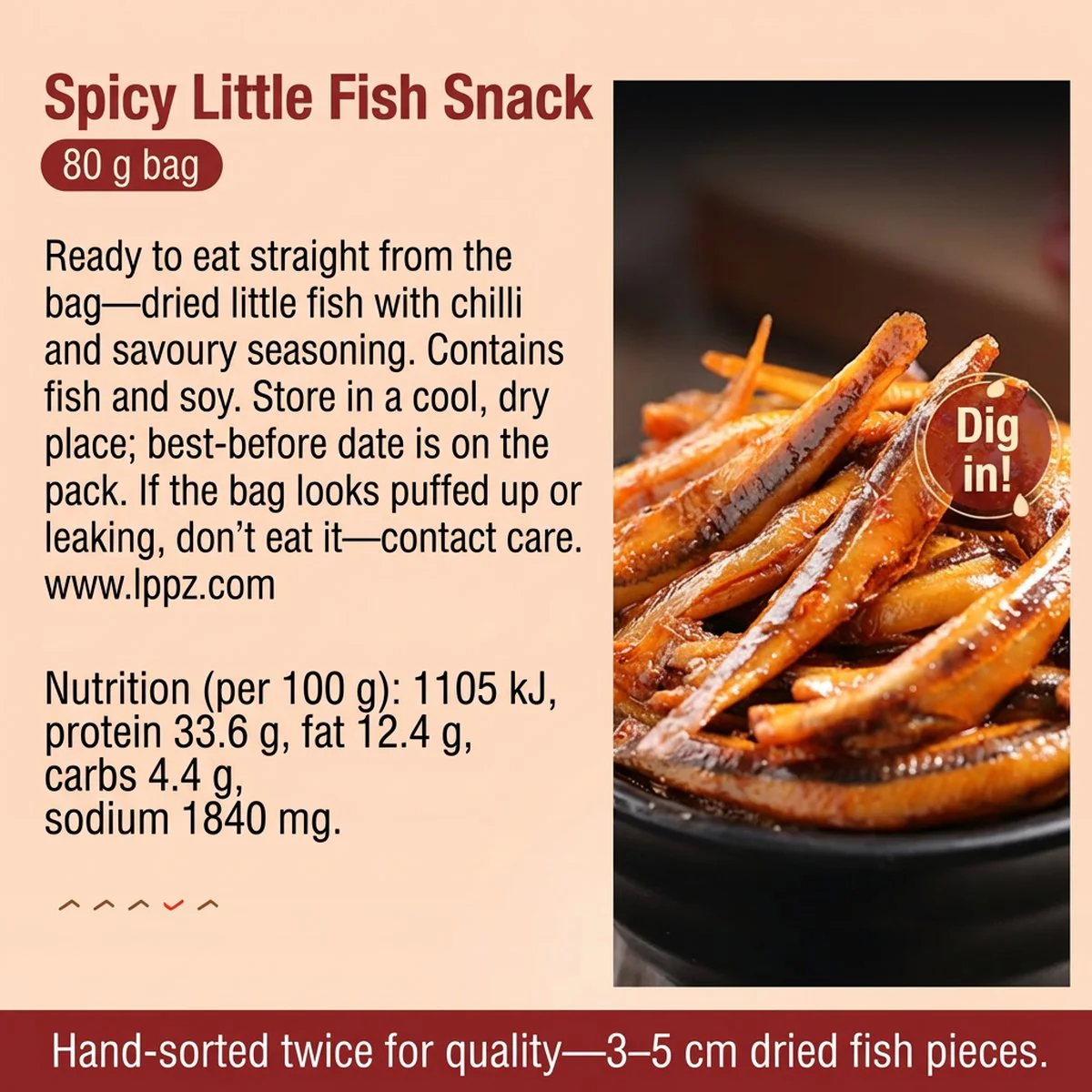 Bestore Spicy Small Fish Snack 80g - Dried Anchovy Snack - Image 3