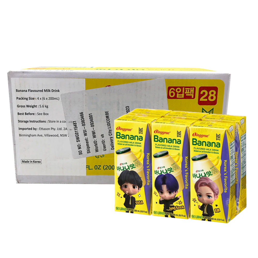 Binggrae Banana Flavored Milk Drink - 200ml x 6 x 4/Box