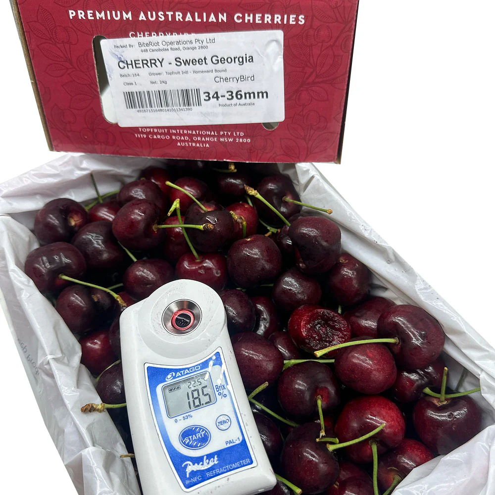 BiteRiot Sweet Georgia Cherries 34–36mm Gift Box 2kg - Premium Australian Cherries for Gifting - Image 2