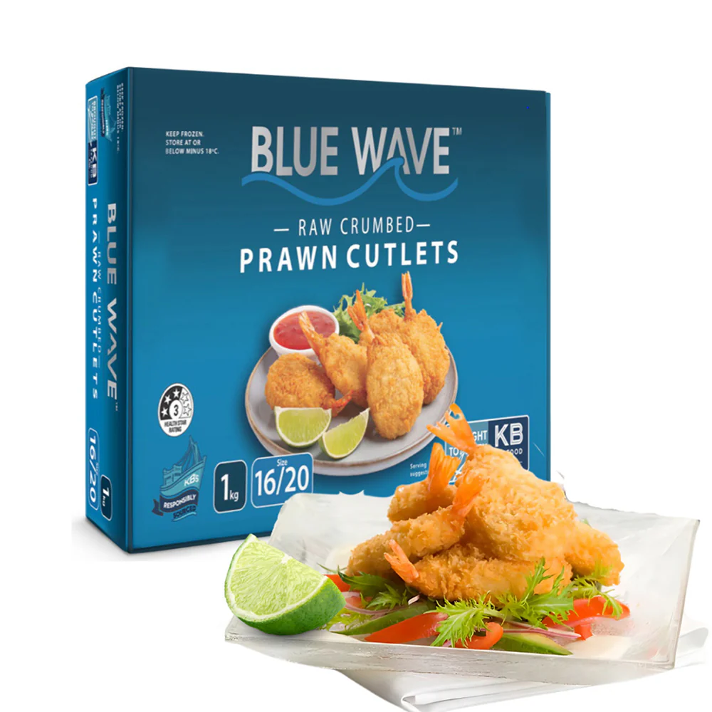 Blue Wave Raw Crumbed Prawn Cutlets Size 16/20 - 1kg