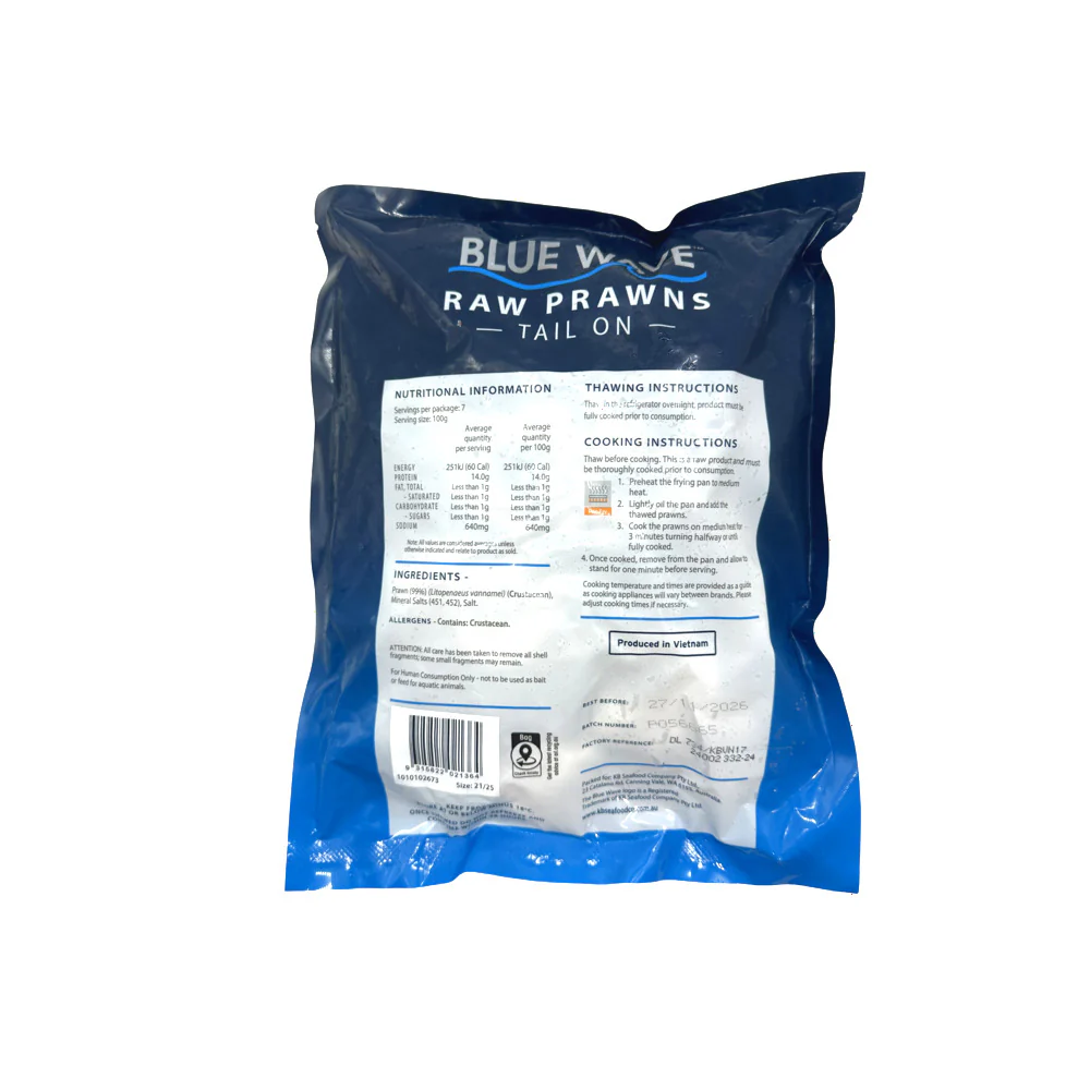 Blue Wave Raw Prawns Tail On Size 21/25 - 700g - Image 2