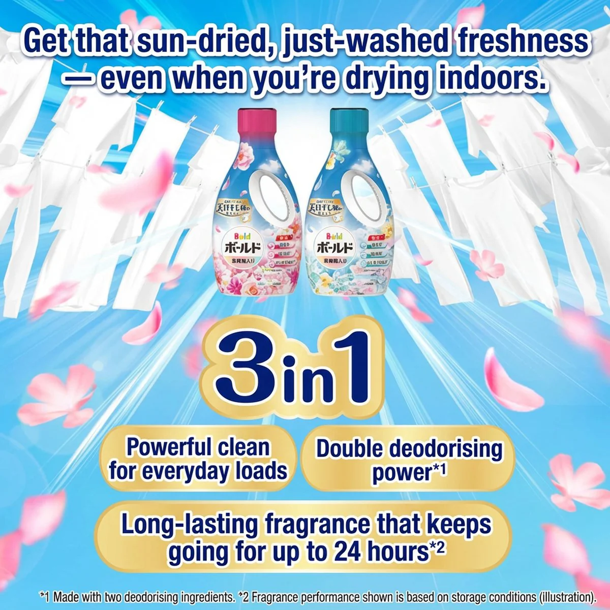 Bold 3-in-1 Liquid Laundry Detergent with Fabric Softener, Sweet Floral Scent 680g - Image 3