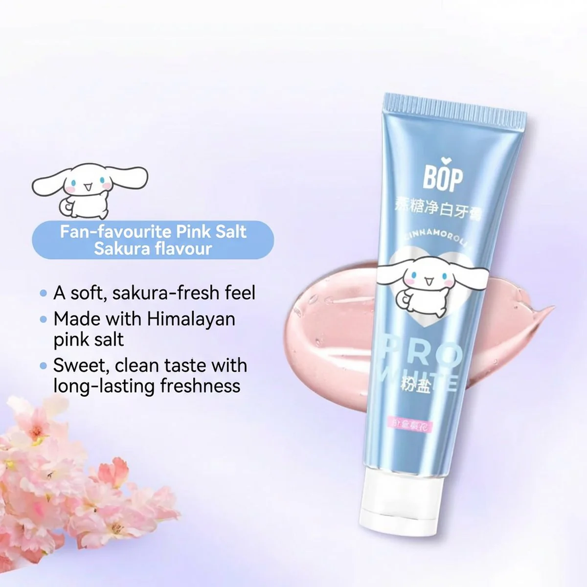 BOP x Cinnamoroll Anti-Sugar Whitening Toothpaste Pink Salt Sakura Flavor 100g - Image 3