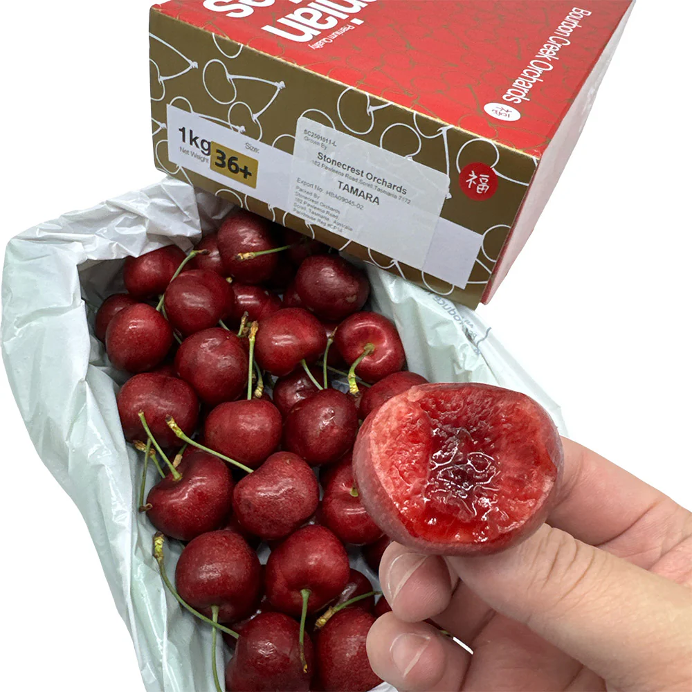 Bourbon Creek Tasmanian Cherries Gift Box 36mm+ - 1kg - Image 2