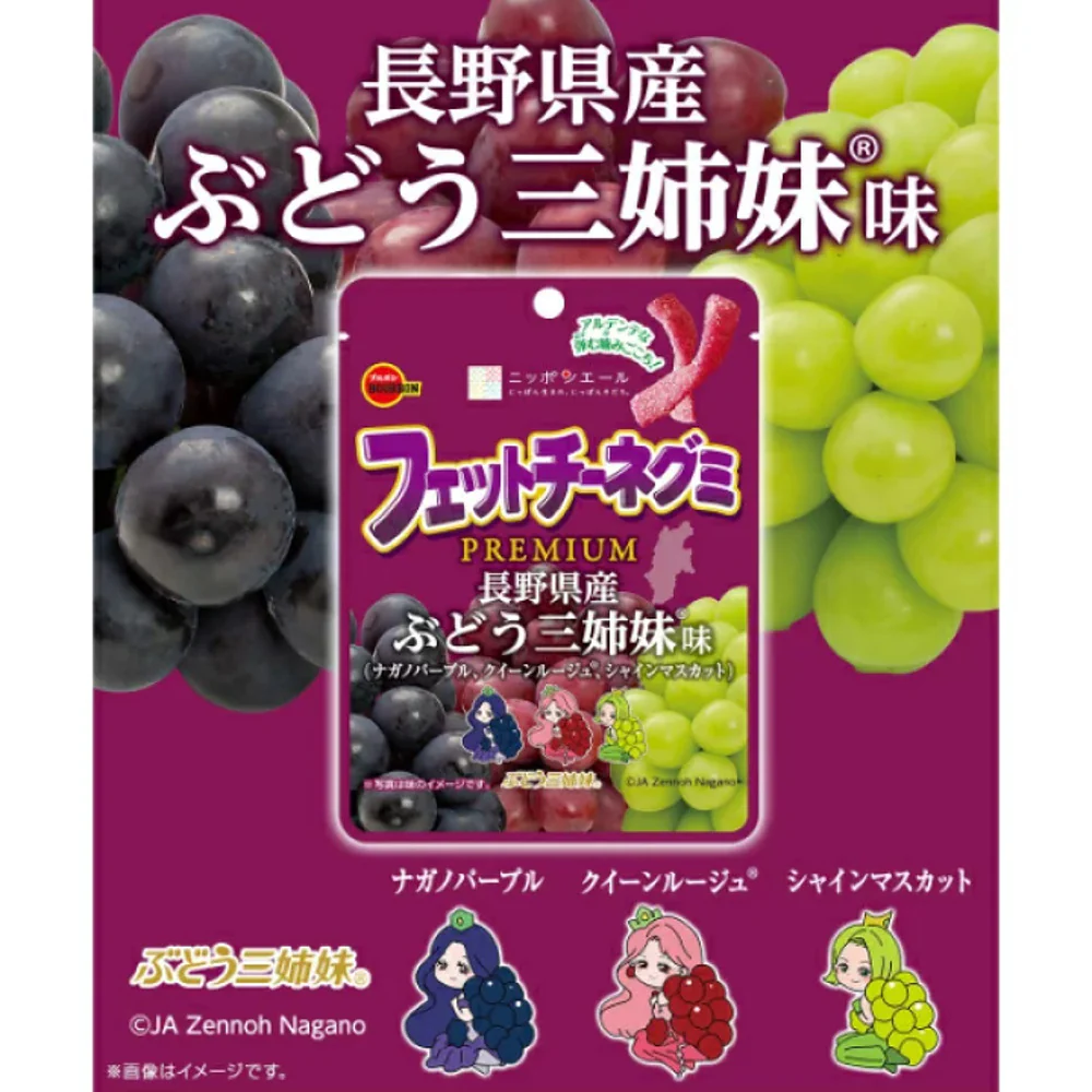 Bourbon Fettuccine Gummi Premium Triple Grape (Nagano Purple, Queen Rouge & Shine Muscat) – 50g - Soft Chewy Pasta-Shaped Gummy Candy - Image 2