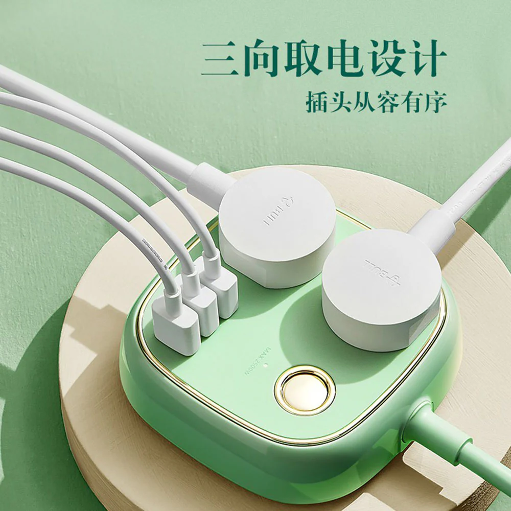 Bull Retro Power Socket with 2 Plugs + 3 USB Ports, 1.5m, Green, Model: R602U - Image 2