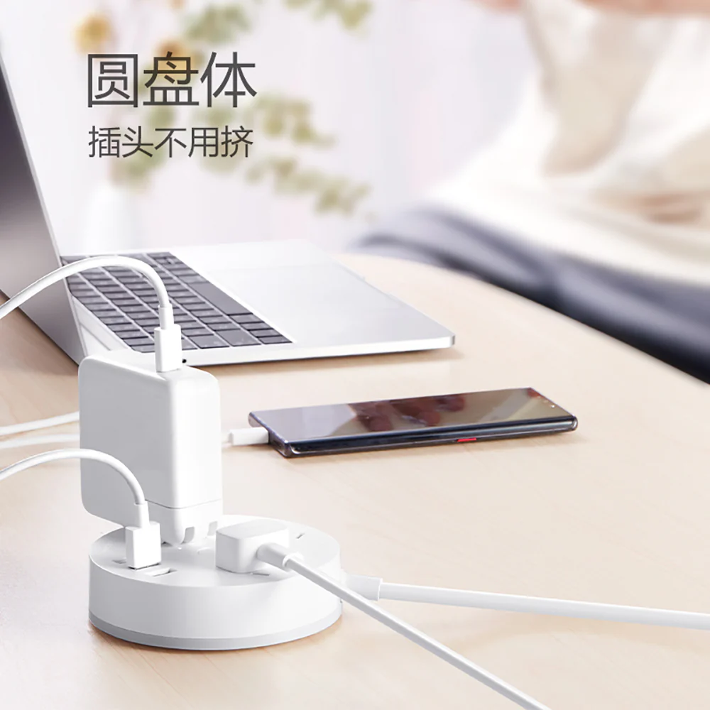 Bull Round Power Strip with 3 Outlets and 3 USB Ports - 1.8m, White - Image 3