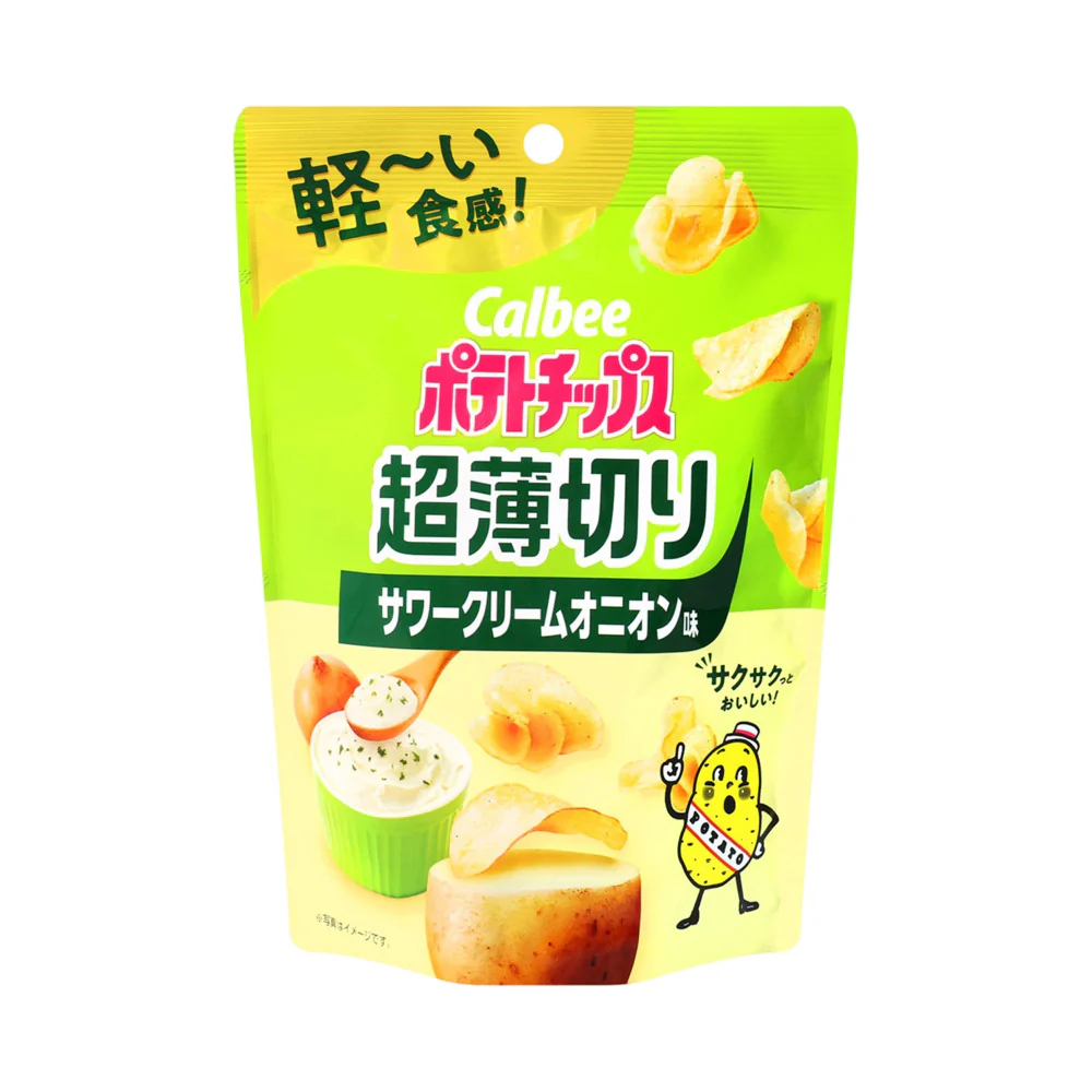 Calbee Ultra Thin-Cut Potato Chips – Sour Cream & Onion Flavor 40g - Light & Crispy Snack Pouch