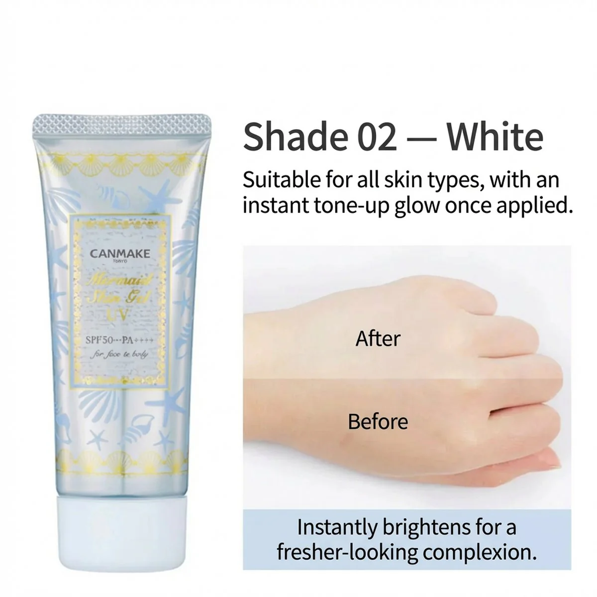 CANMAKE Mermaid Skin Gel UV SPF50+ PA++++ – Sunscreen & Makeup Base (Multiple Shades Available)
