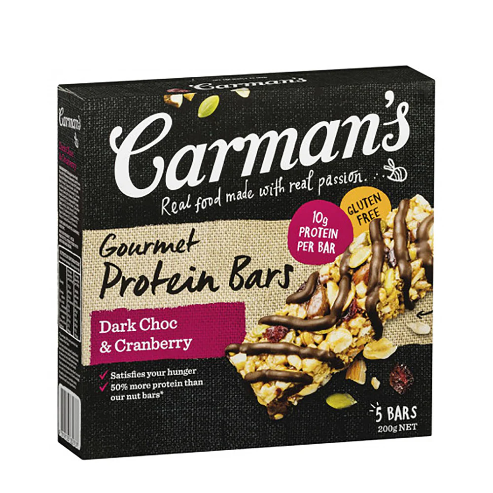Carman's Protein Bars Dark Choc & Cranberry - 5 Bars, 200g - Image 2