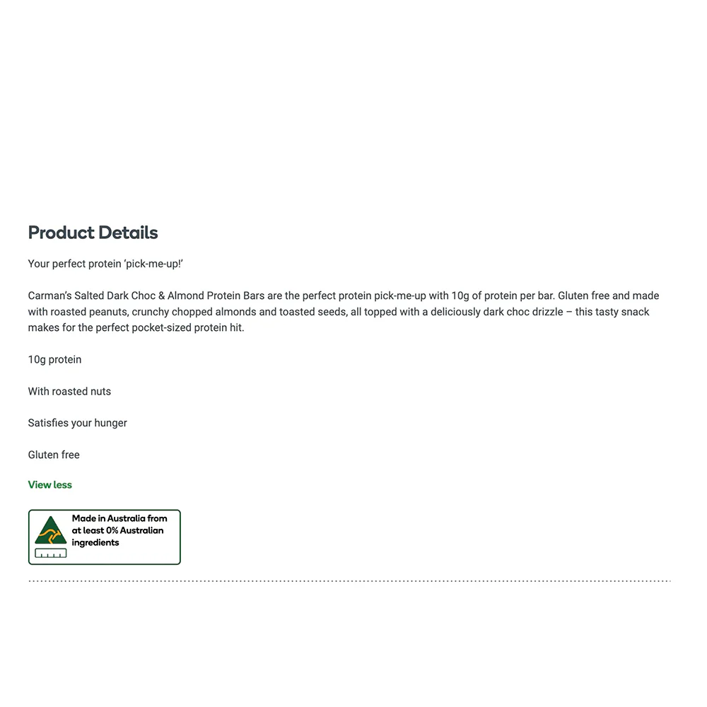 Carman's Protein Bars Salted Dark Choc & Almond - 5 Bars, 200g - Image 2