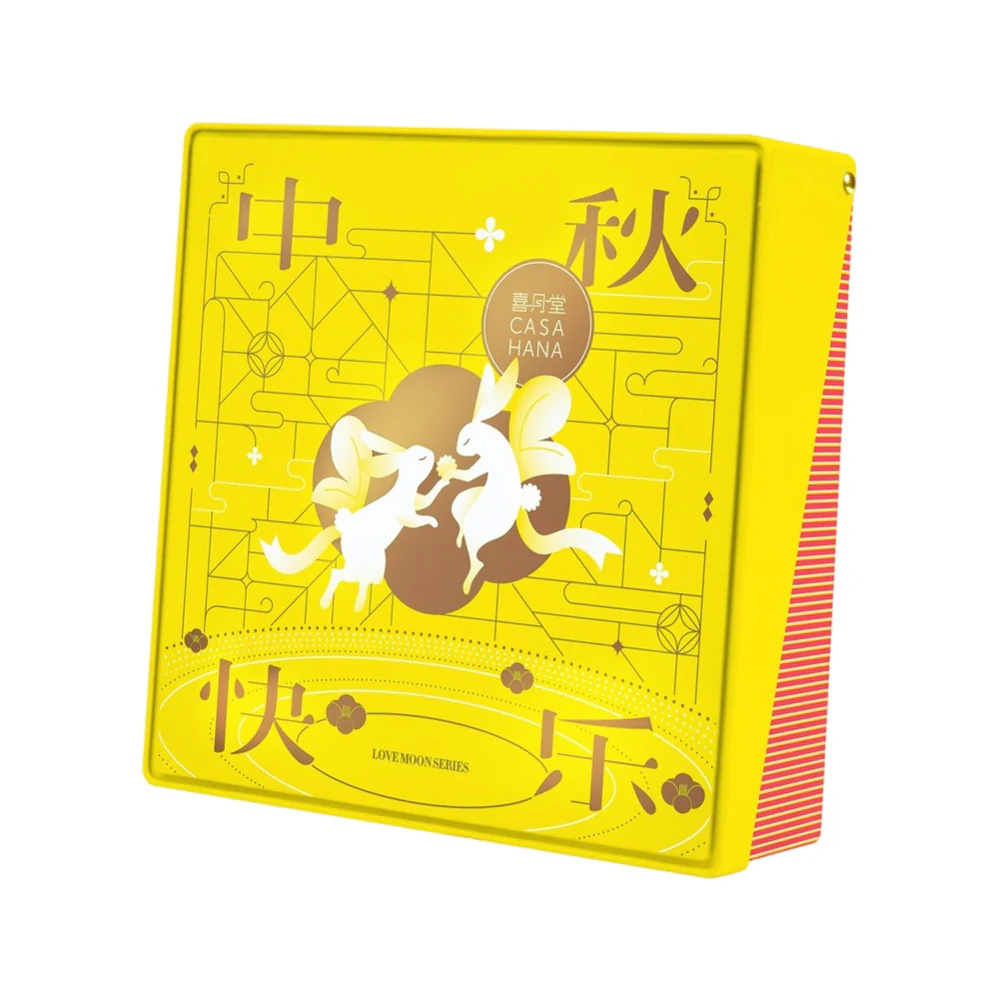 Casa Hana Autumn 4D Series Assorted Mooncakes Gift Tin – Black Sesame Lava, Coconut Jade, Milk Matcha & Purple Taro, 4 Pieces 680g