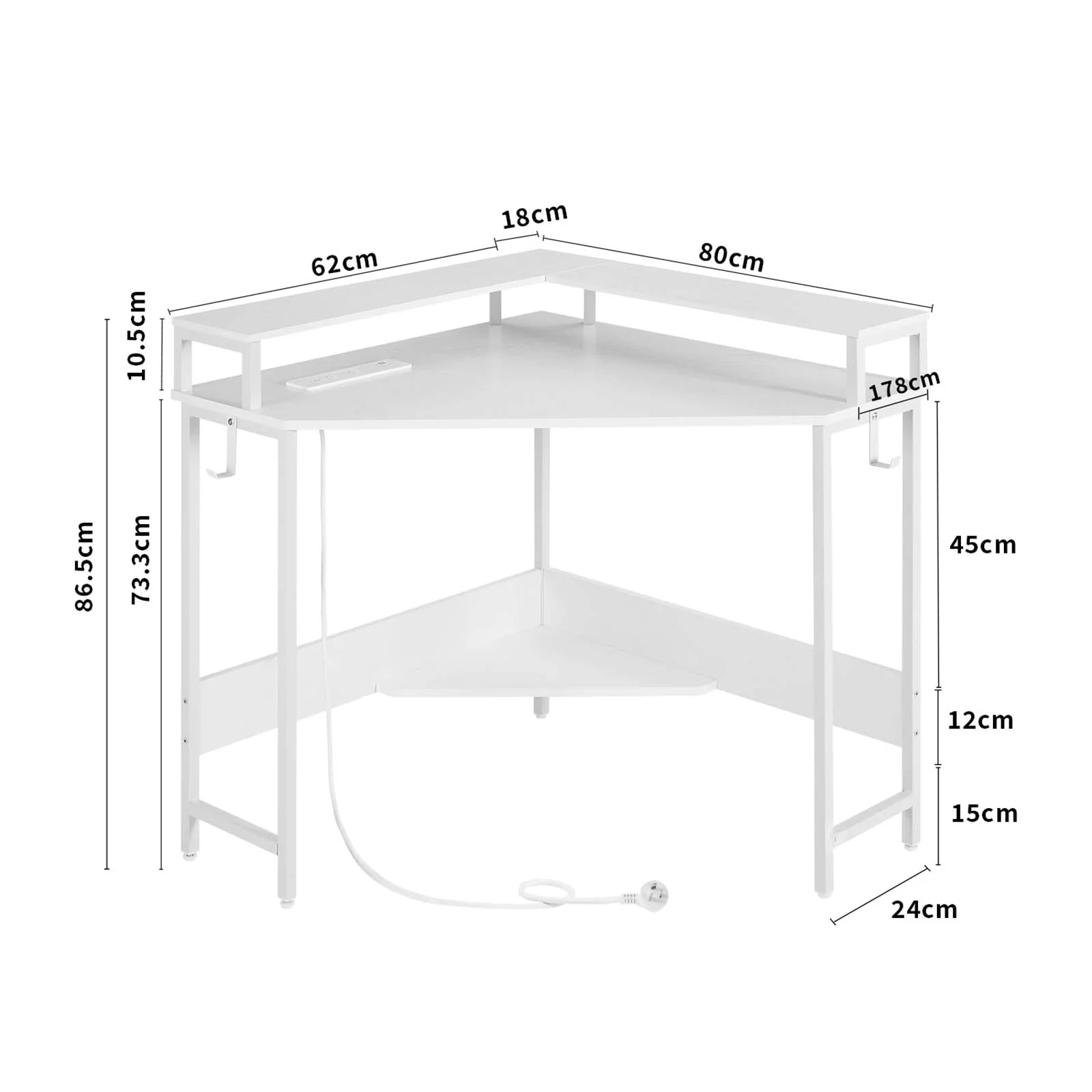 Casadiso L-Shaped Corner Desk with Power Board Smart Gaming Desk with Monitor Charging Station & USB Ports White (Albali) - Image 6