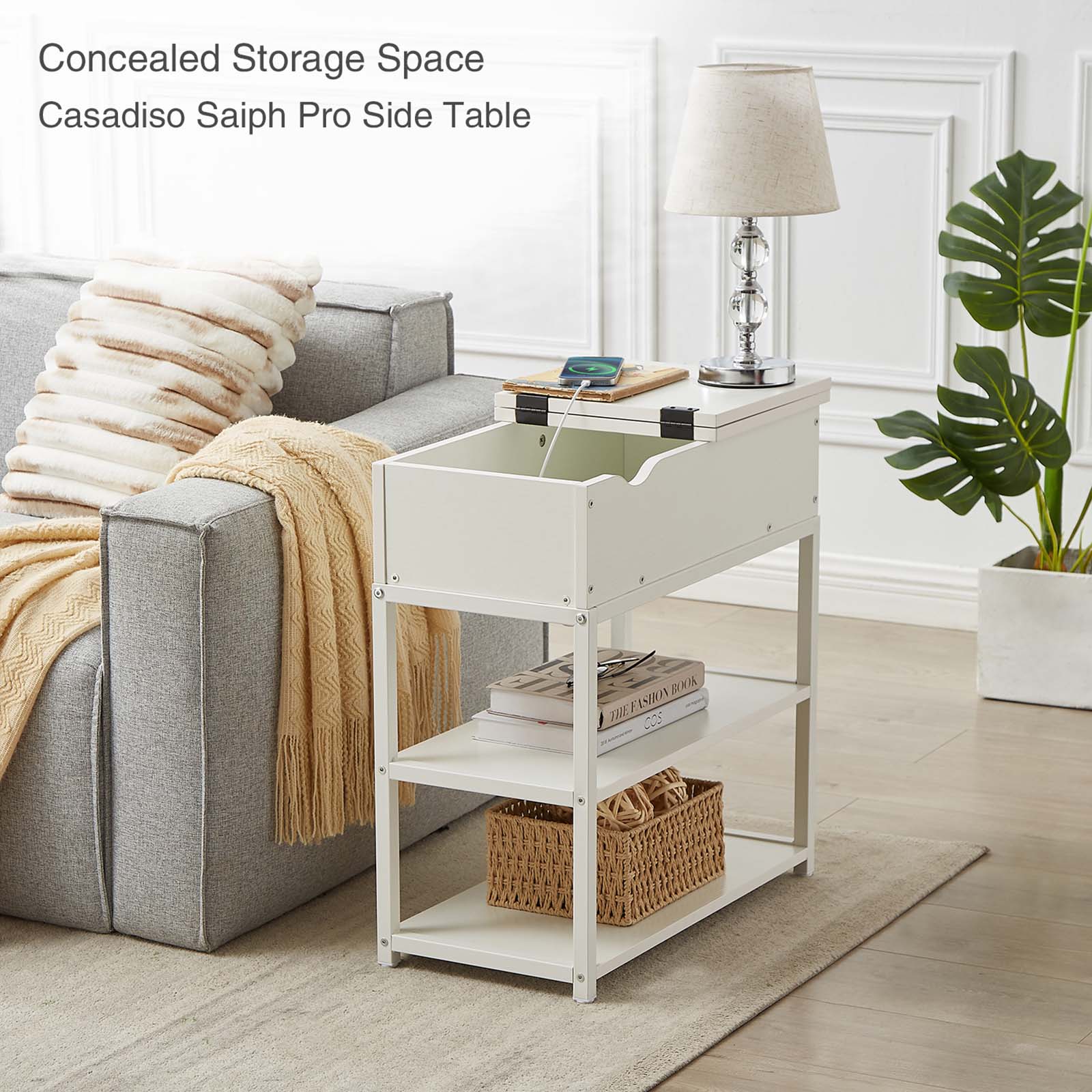 Casadiso 3-Tier Sofa Side Table with Australian Charging Station Narrow Coffee Table with Drawer USB C Power Board with Fast Charging(Saiph) - Image 10