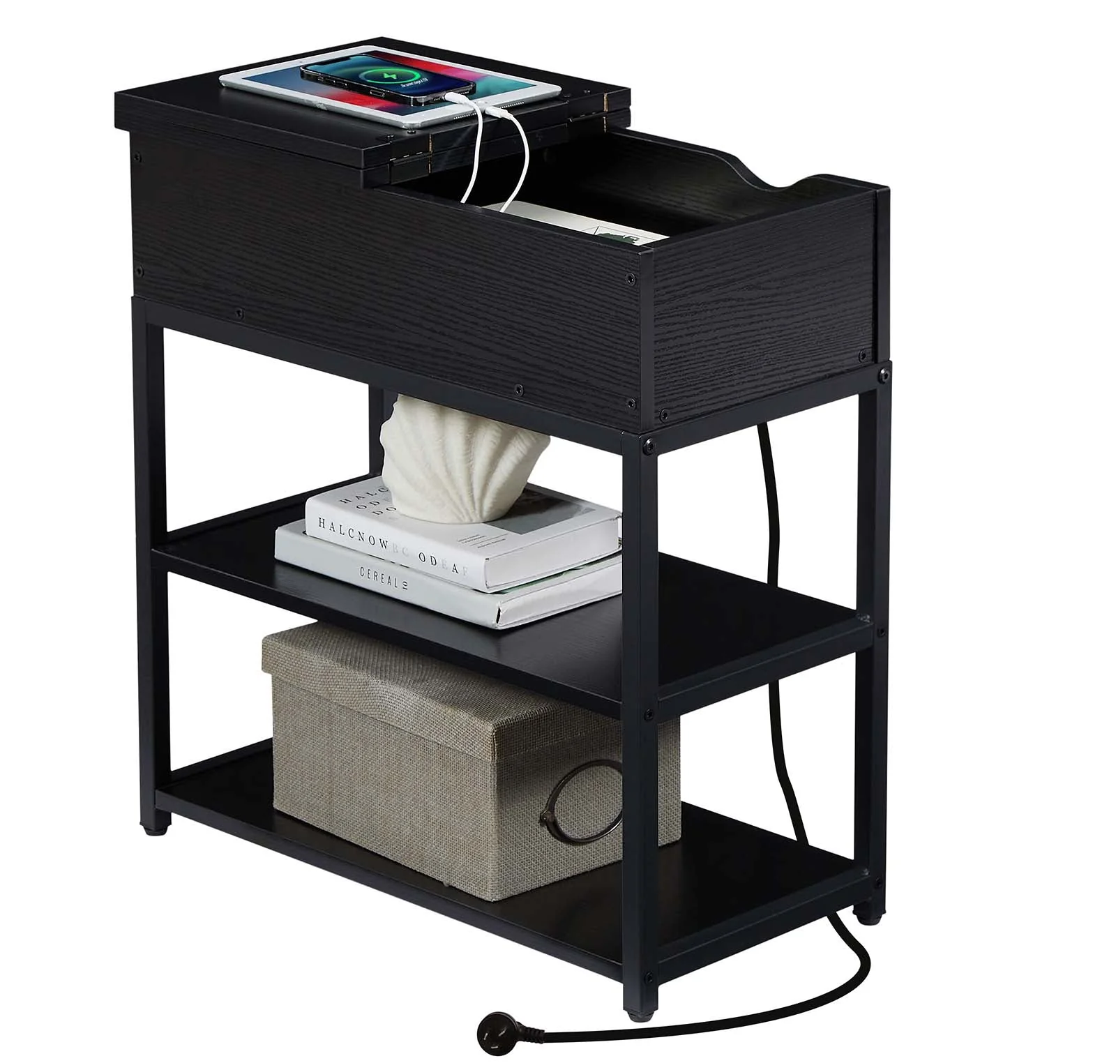 Casadiso 3-Tier Sofa Side Table with Australian Charging Station Narrow Coffee Table with Drawer USB C Power Board with Fast Charging(Saiph) - Image 3