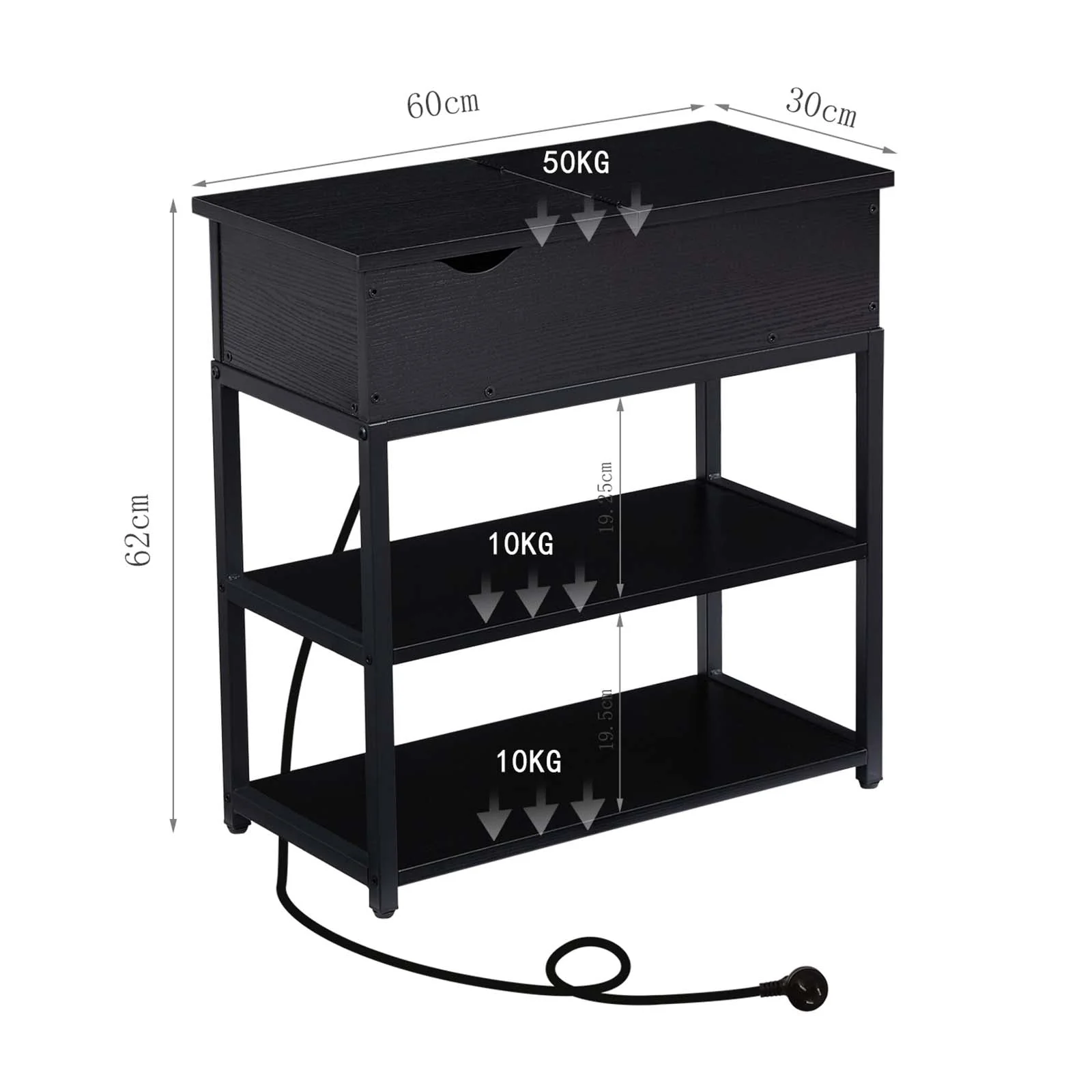 Casadiso 3-Tier Sofa Side Table with Australian Charging Station Narrow Coffee Table with Drawer USB C Power Board with Fast Charging(Saiph) - Image 7