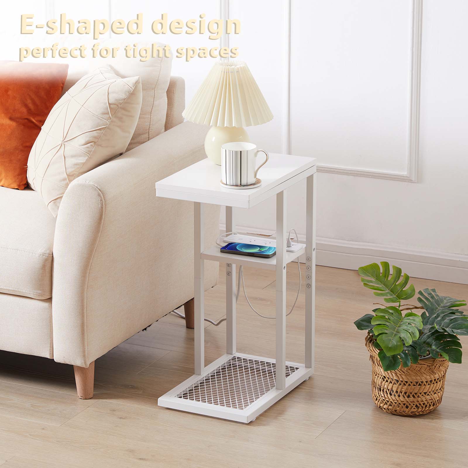 Casadiso Sofa Side Table with Australian Charging Station Narrow Bedside Table with Powerboard C-Shaped Coffee Table with USB C Fasting Charging (Mintaka) - Image 3