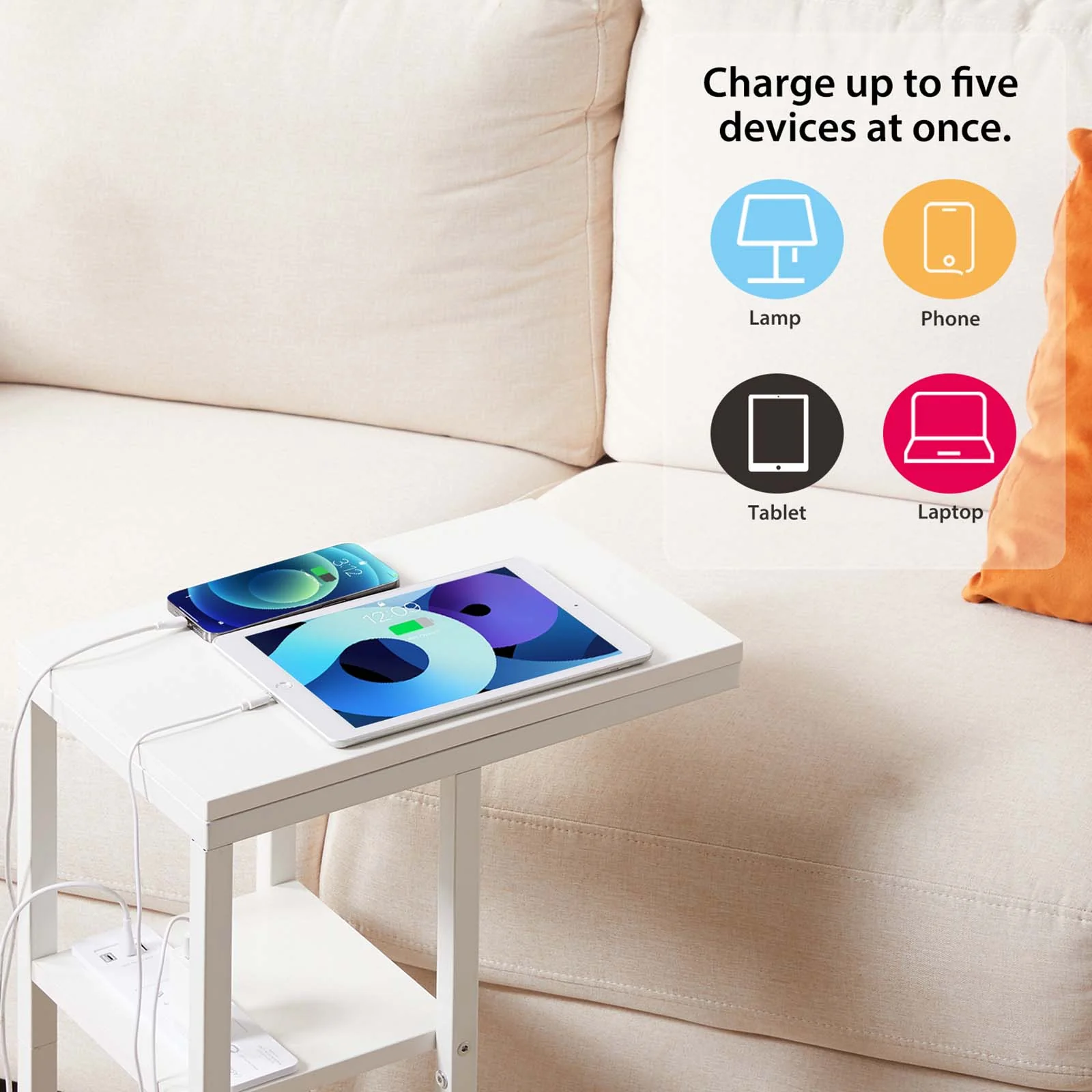 Casadiso Sofa Side Table with Australian Charging Station Narrow Bedside Table with Powerboard C-Shaped Coffee Table with USB C Fasting Charging (Mintaka) - Image 6