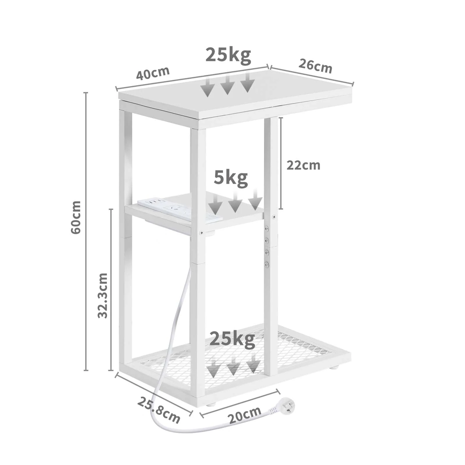 Casadiso Sofa Side Table with Australian Charging Station Narrow Bedside Table with Powerboard C-Shaped Coffee Table with USB C Fasting Charging (Mintaka) - Image 7