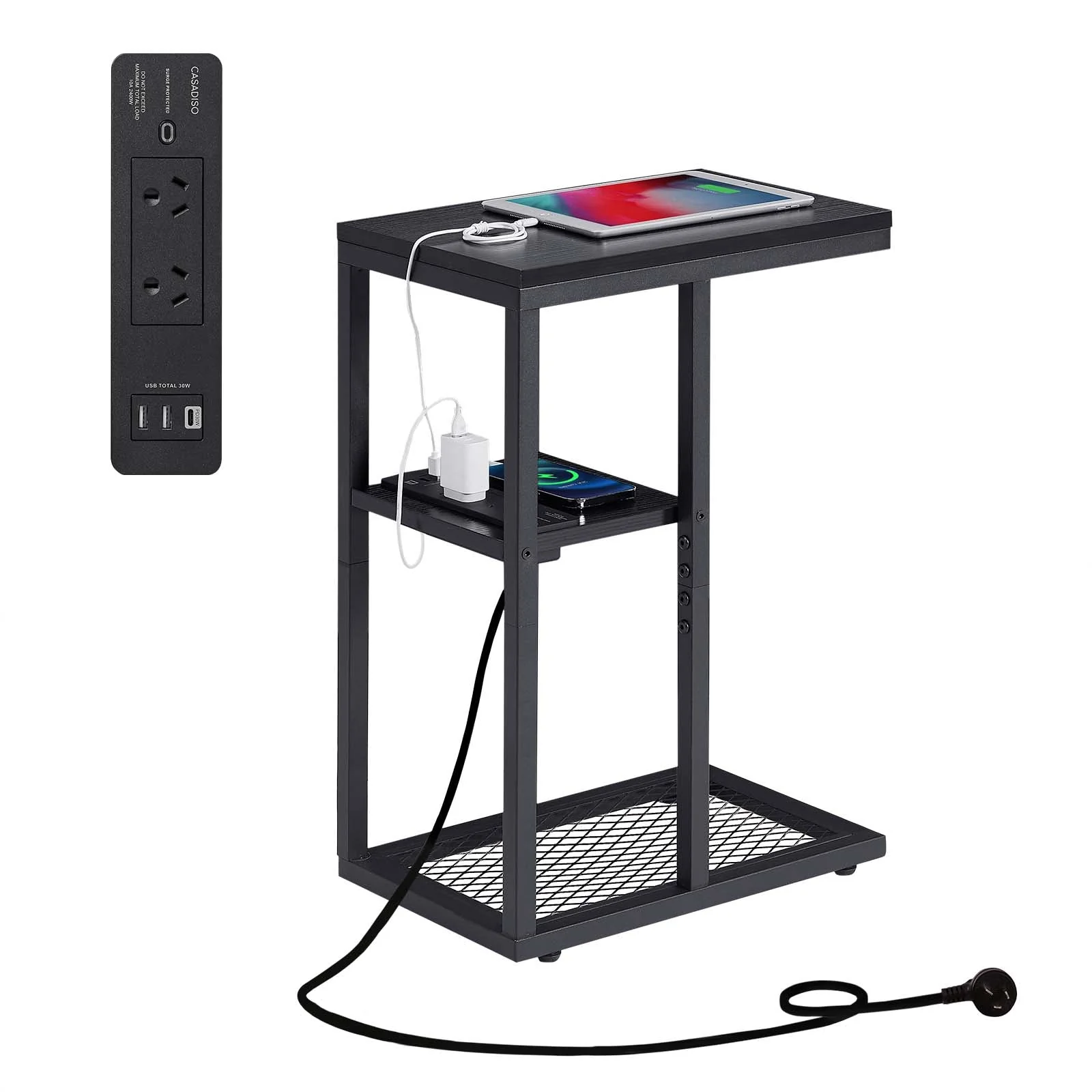 Casadiso Sofa Side Table with Australian Charging Station Narrow Bedside Table with Powerboard C-Shaped Coffee Table with USB C Fasting Charging (Mintaka) - Image 8