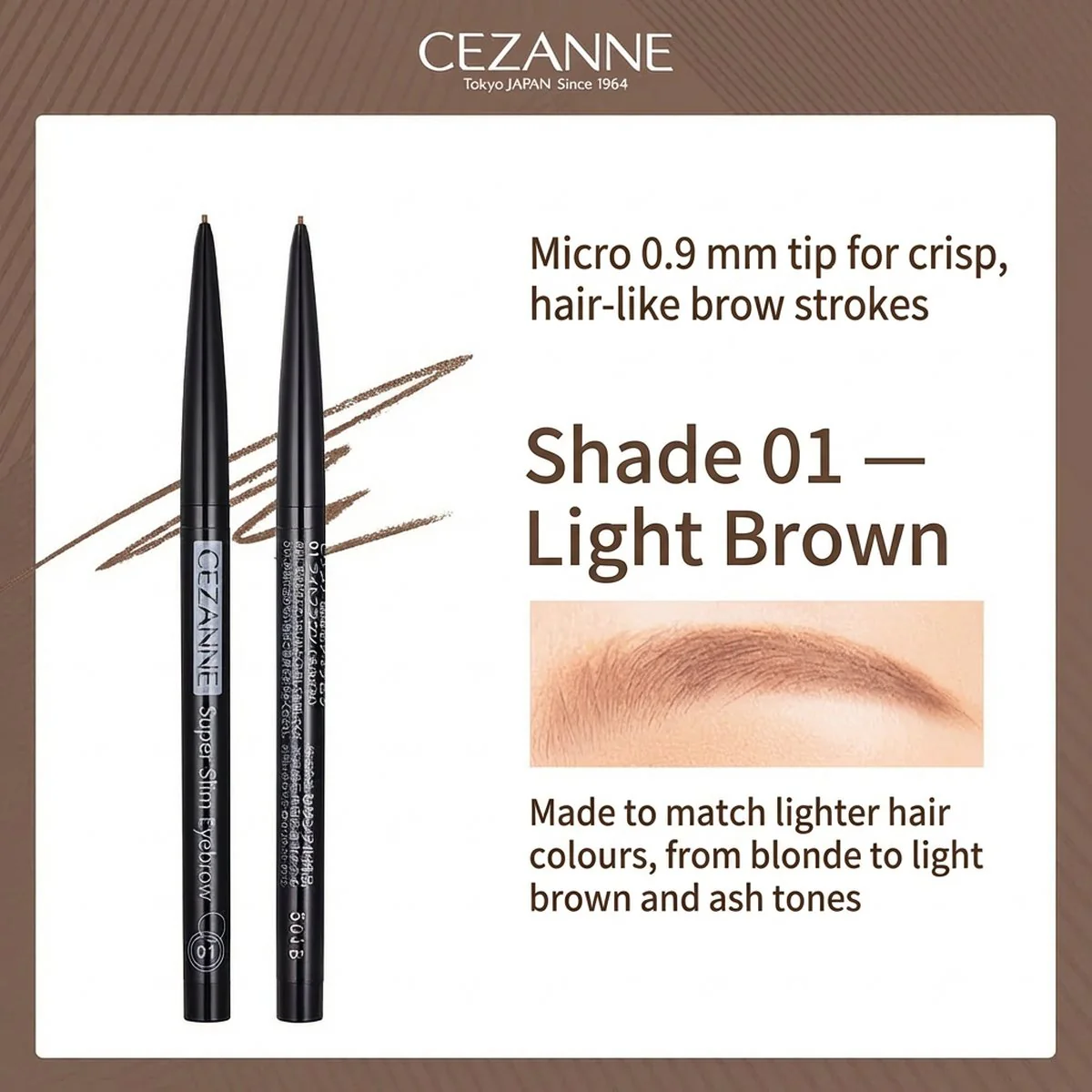 CEZANNE Super Slim Eyebrow Pencil 0.02g – Ultra-Fine 0.9mm Tip (Multiple Shades)