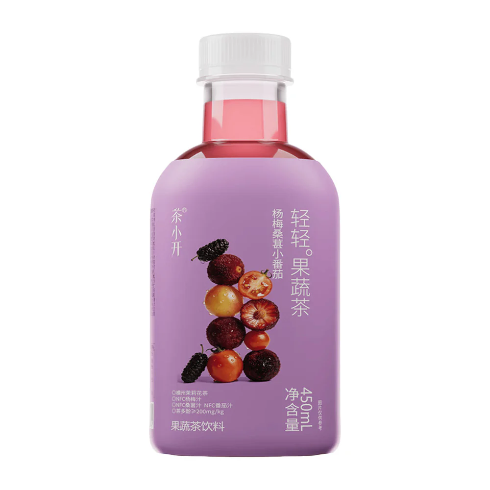 Cha Xiaokai Light Fruit & Veggie Tea Drink – Bayberry, Mulberry & Cherry Tomato 450ml