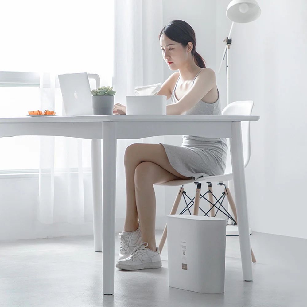 Chahua Collin Flip-Top Narrow Trash Can - White - Image 2