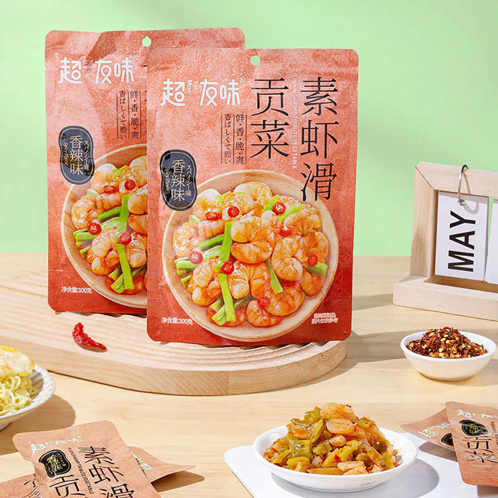 ChaoYouWei Spicy Flavored Vegetarian Shrimp with Tribute Vegetable - 100g - Image 3