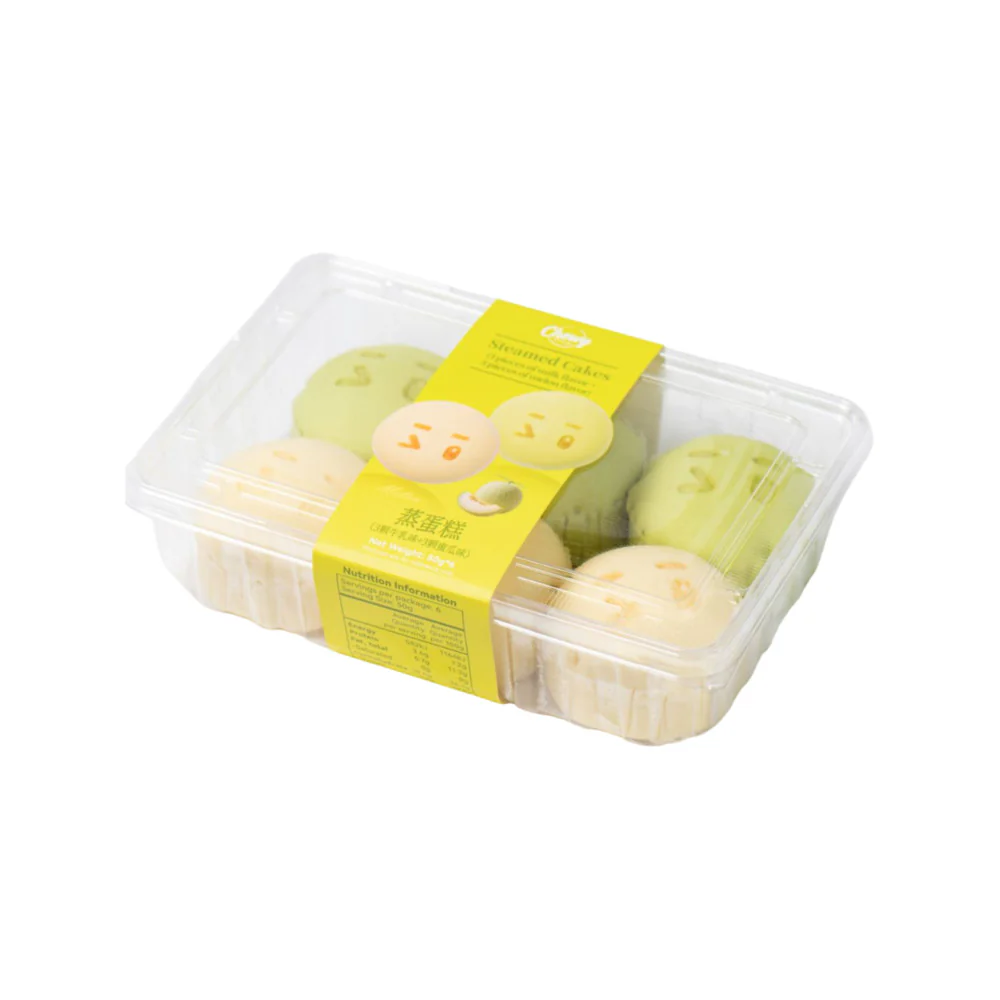 Chewy Frozen Steamed Cakes, Milk & Melon Flavour – 6 Pieces (300g) - Soft Steamed Sponge Cakes