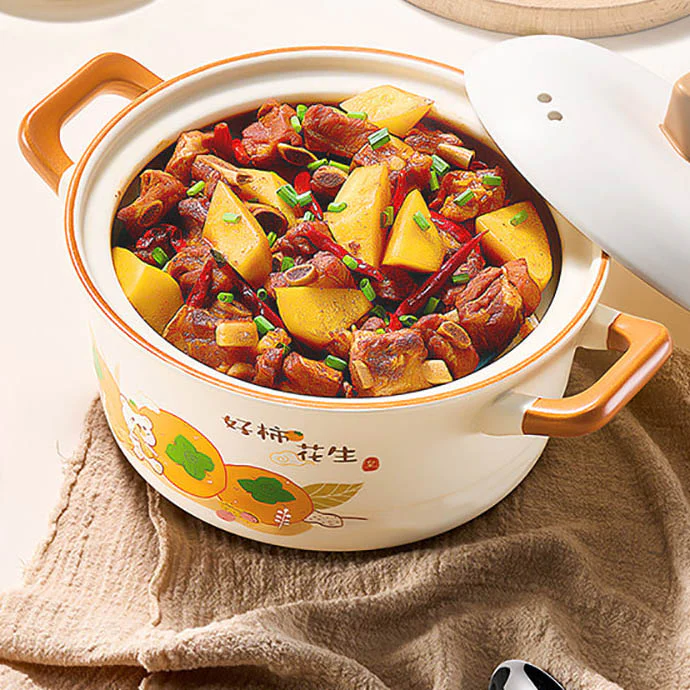 Cooker King Ceramic Casserole Pot with Persimmon and Peanut Design - 4.2L - Image 2