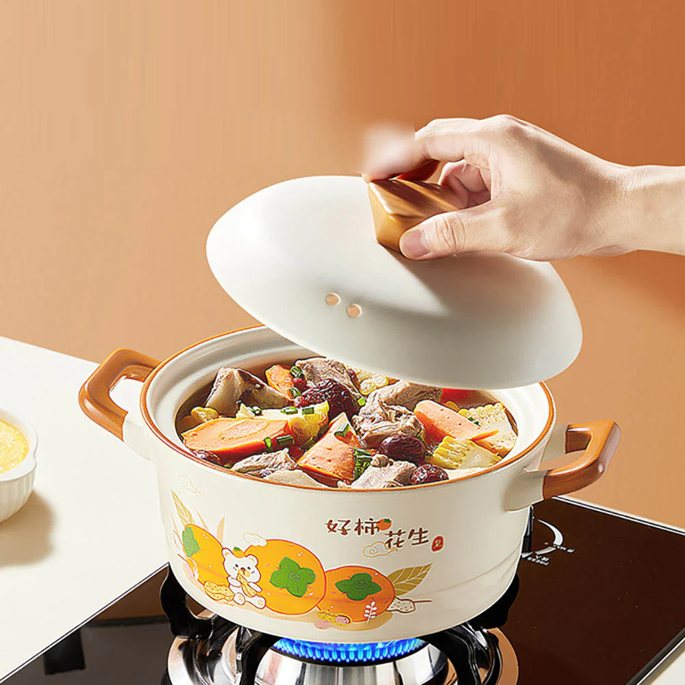 Cooker King Ceramic Casserole Pot with Persimmon and Peanut Design - 4.2L - Image 3