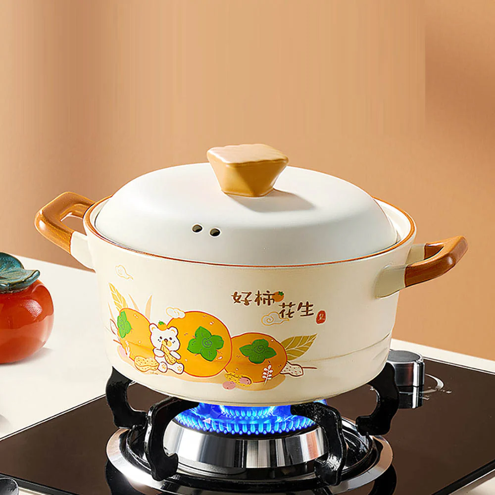 Cooker King Ceramic Casserole Pot with Persimmon and Peanut Design - 4.2L - Image 4