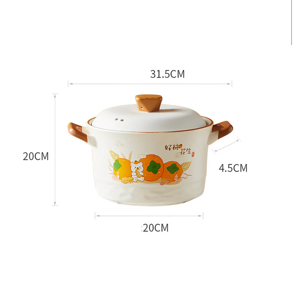 Cooker King Ceramic Casserole Pot with Persimmon and Peanut Design - 4.2L - Image 5