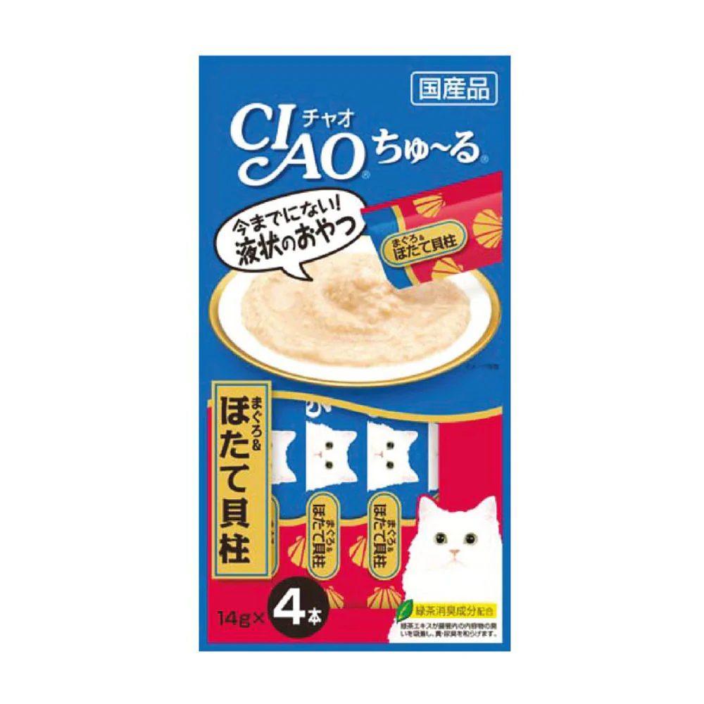 CIAO Churu Tuna with Scallop Cat Treats - 4 Sticks, 56g