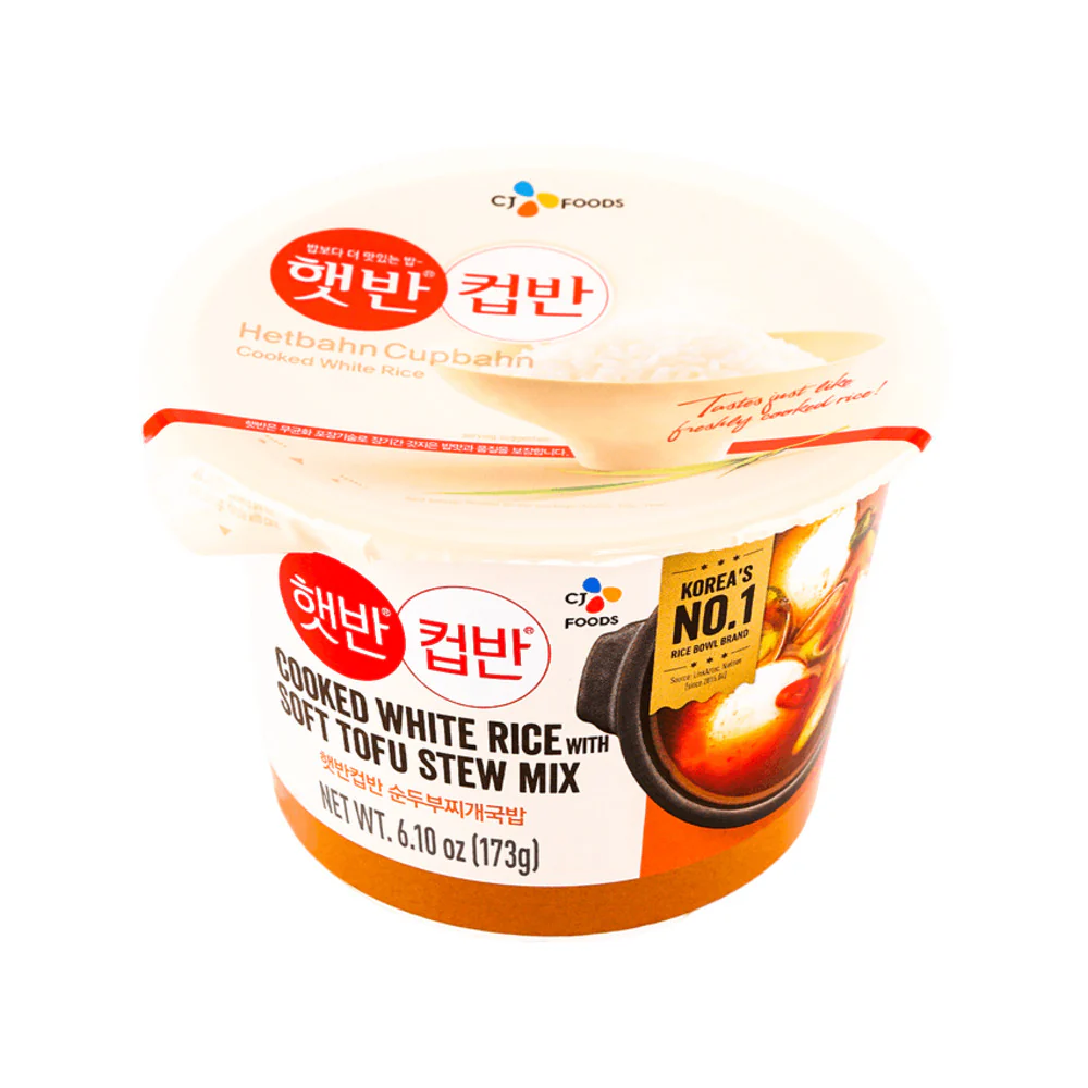 CJ Hetbahn Cupban Cooked White Rice with Soft Tofu Stew Mix 173g - Sundubu Jjigae - Image 3