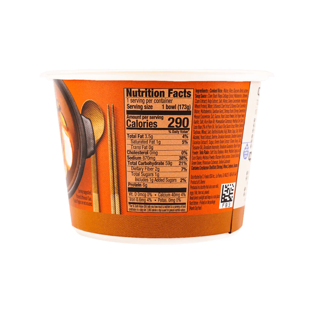 CJ Hetbahn Cupban Cooked White Rice with Soft Tofu Stew Mix 173g - Sundubu Jjigae - Image 4