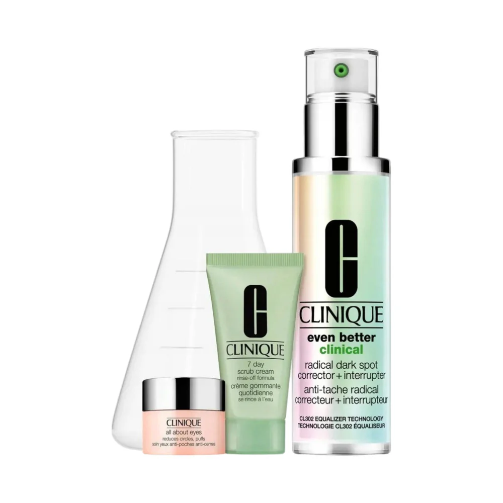 Clinique Even Better Clinical Even Tone Essentials Set – Dark Spot Serum 50ml + 7 Day Scrub 30ml + All About Eyes 5ml - Image 2