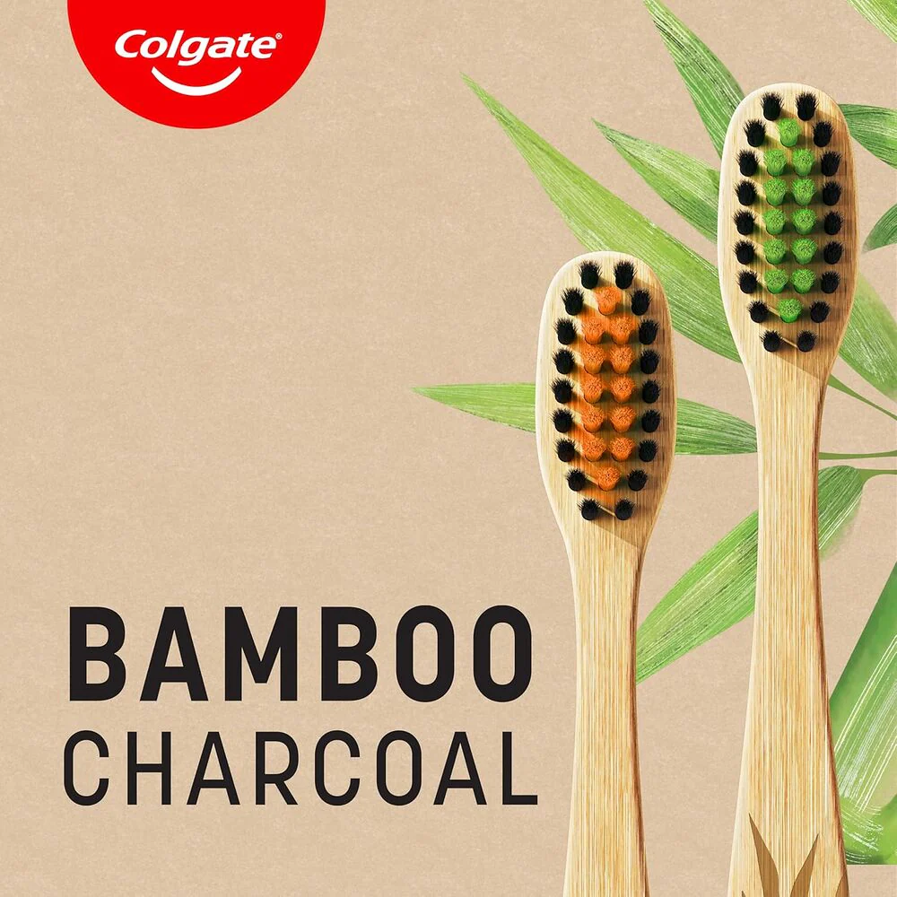 Colgate Bamboo Charcoal Soft Toothbrushes with Bamboo Handle - 2 Pack - Image 2